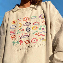 Load image into Gallery viewer, Women's Fish Embroidery Print Oversized Kawaii Sweatshirt, y2k Aesthetic